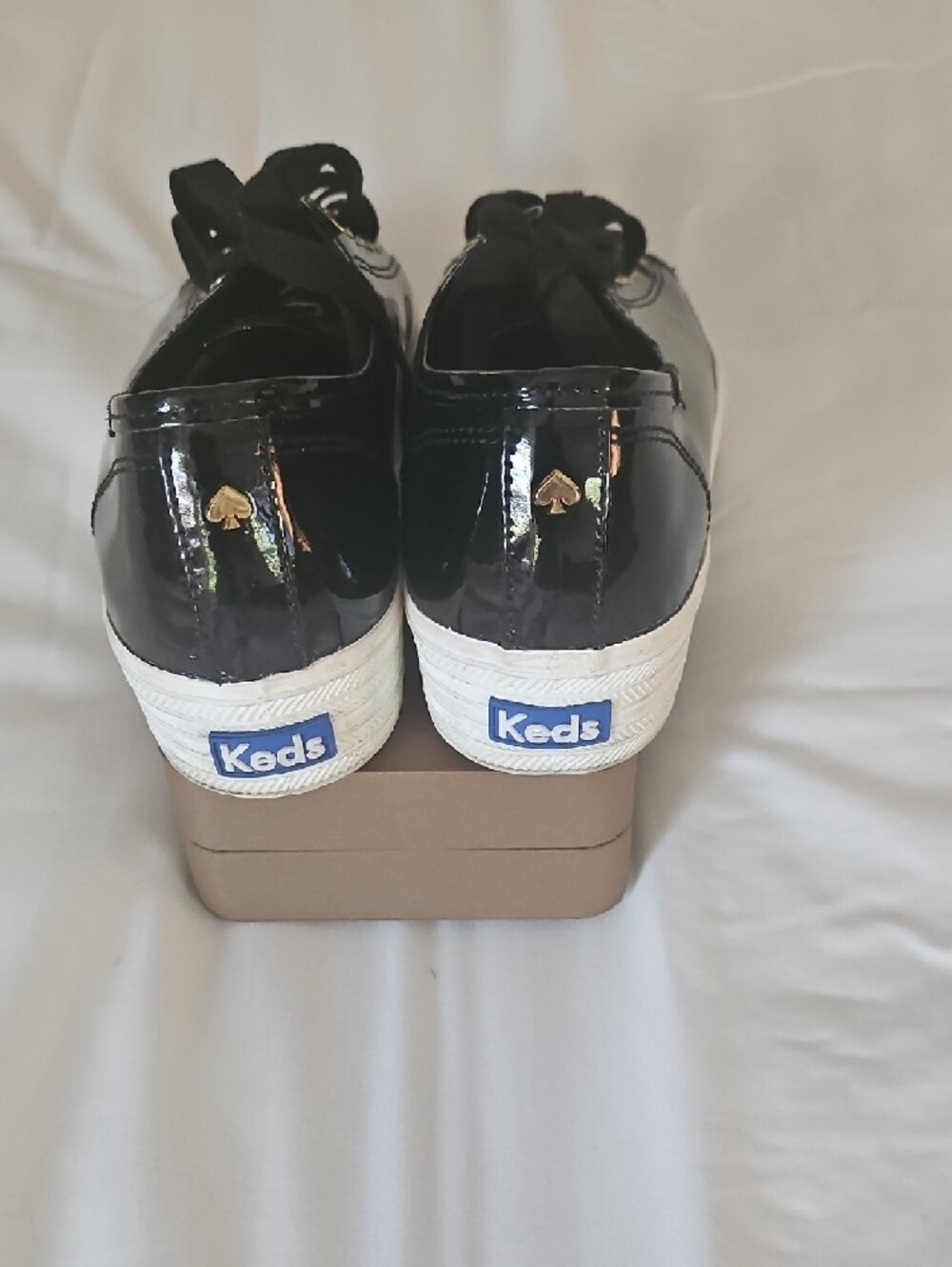 kate spade Black Patent Platform Sneakers with Pink Heart & Lip Charms - Picture 2 of 9